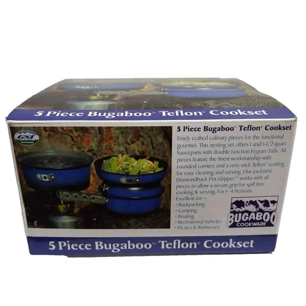 GSI Outdoors Bugaboo 5 pc Teflon Cookset Blue Non-Stick Aluminum Camp Tailgate